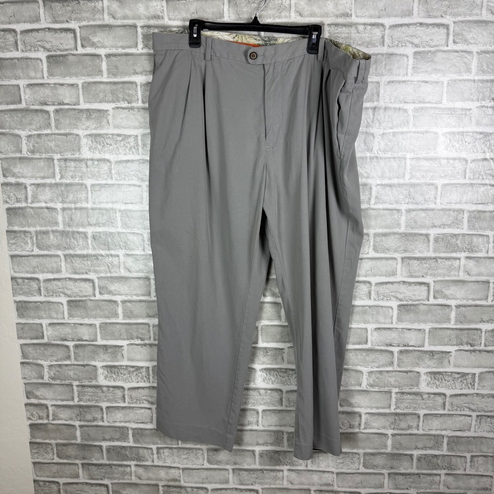 Tommy Bahama Mens 46 x 30 Gray Silk Cotton Blend Pleated Dress Pants Trousers